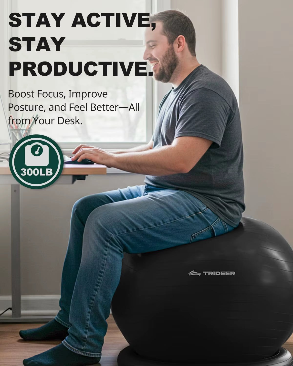 Trideer Ball Chair - Yoga Ball with Base & Bands for Home Gym Workout