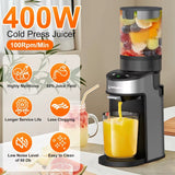 400W Cold Press Juicer with 4.9 Wide Feed Chute for Whole Fruits Vegetables Silver Gray Slow Masticating Juicer with Advanced T