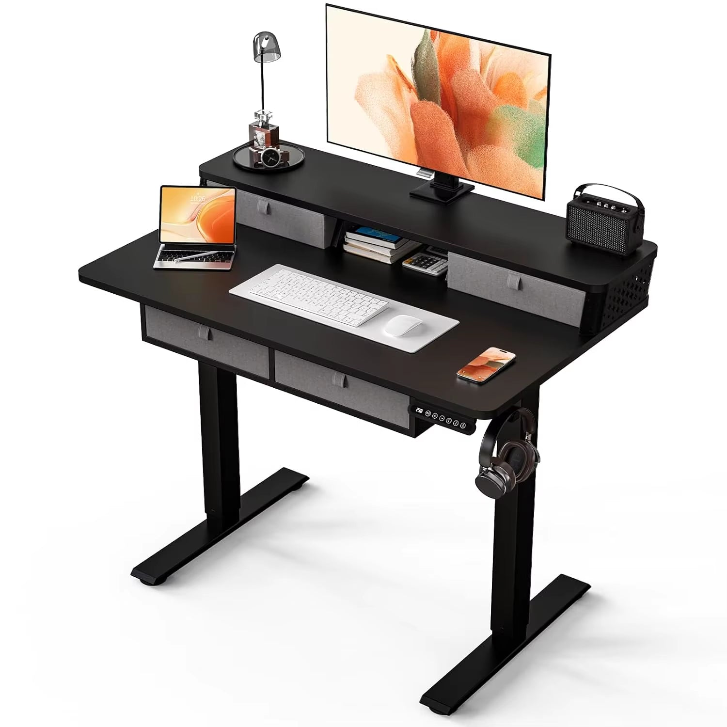 40" x 24" Electric Height Adjustable Standing Desk with 4 Storage Drawers, Customized Sit-Stand Computer Desk