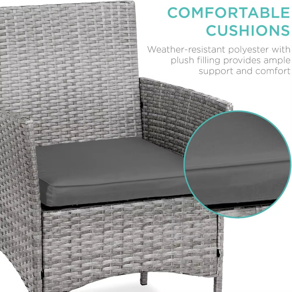 Best Choice Products 3-Piece Outdoor Wicker Conversation Bistro Set, Space Saving Patio Furniture for Garden W/Side Table - Gray