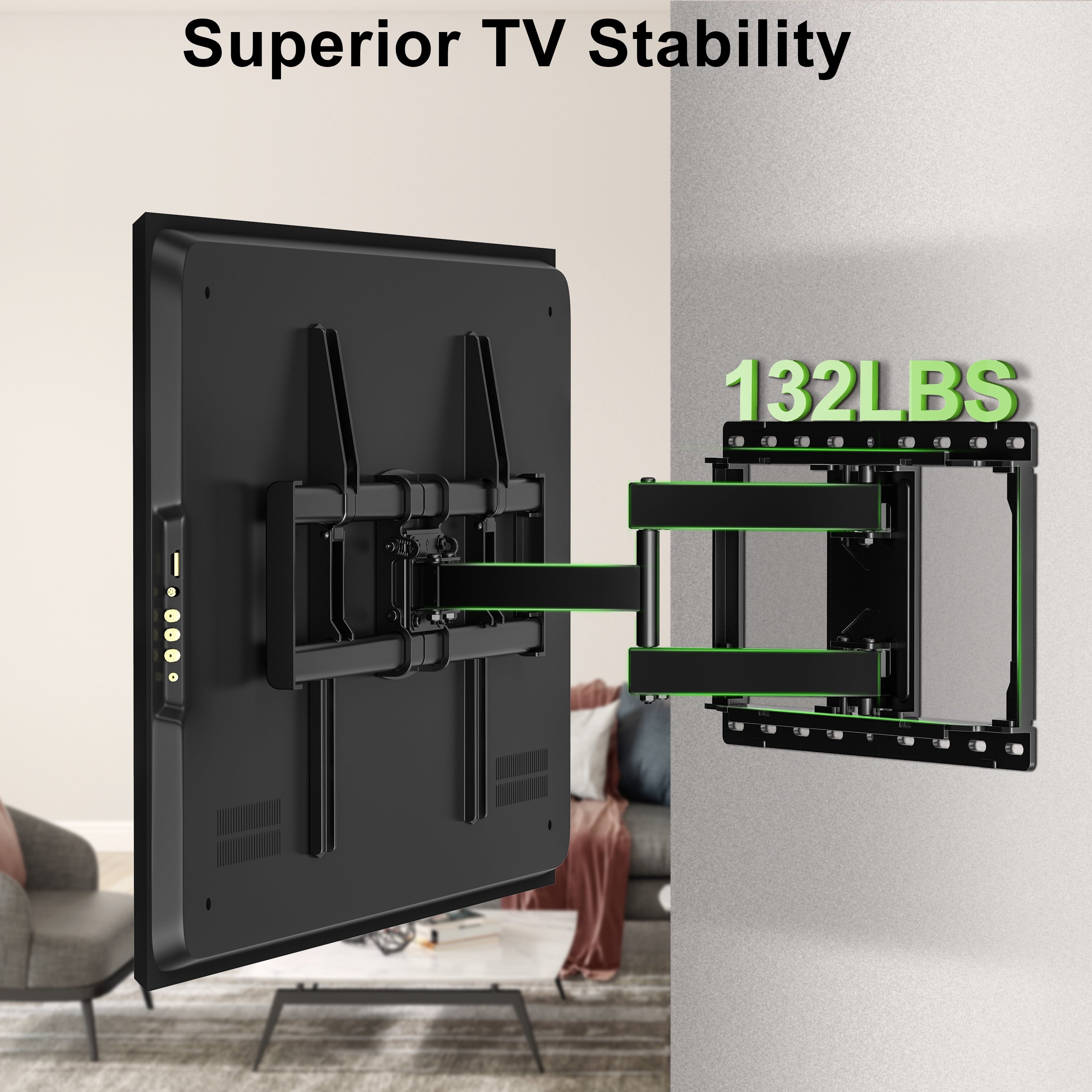 Full Motion TV Wall Mount for 47-90 Inch Tvs Swivels Tilts Extension Rotation Holds up to 132Lbs Max VESA 600X400Mm, Fit 16" Wood Stud