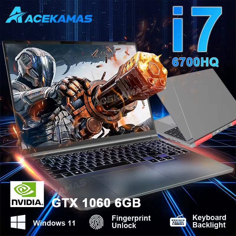 ACEKAMAS 16" Laptop Gaming Intel Core I7-6700Hq GTX 1060 IPS Windows 11 Pro Laptops Computer 16GB DDR4 1TB SSD Notebook Gamer PC