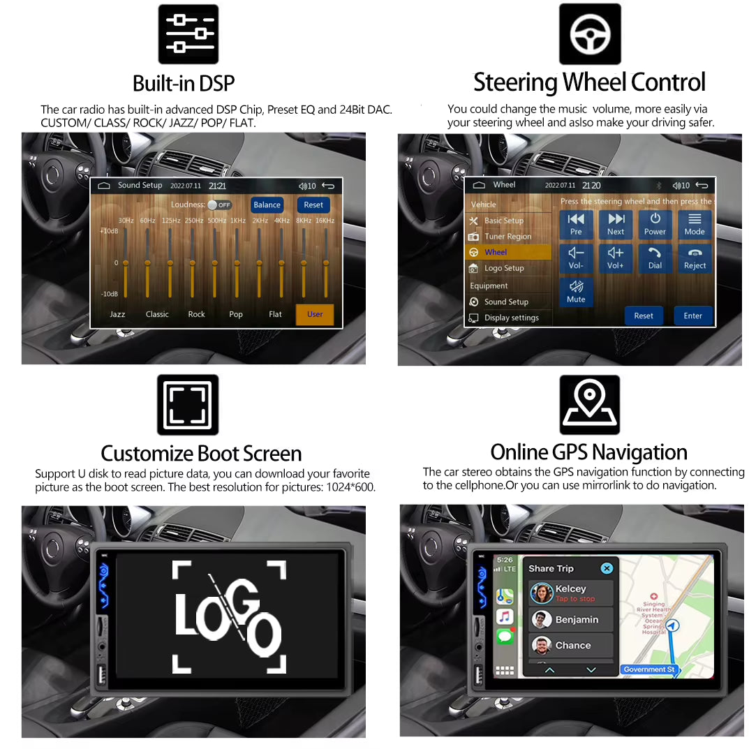 7 Inch HD Touchscreen Car Stereo 2 Din Car Video Player Carplay Android Auto with Bluetooth Rear View Camera USB AUX TF