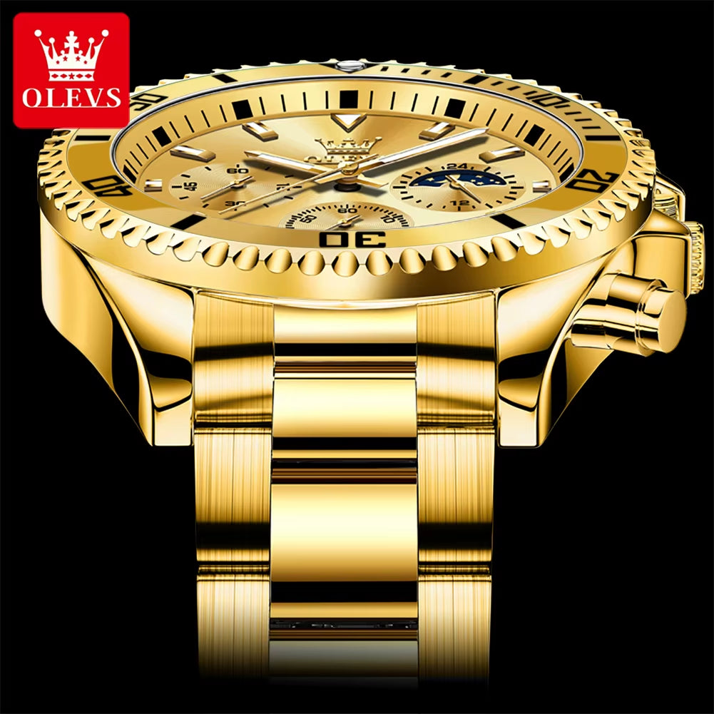 Men'S Watches Top Brand Luxury Watch for Men Original Waterproof Stainless Steel Chronograph Moon Phase Date Rota Dial