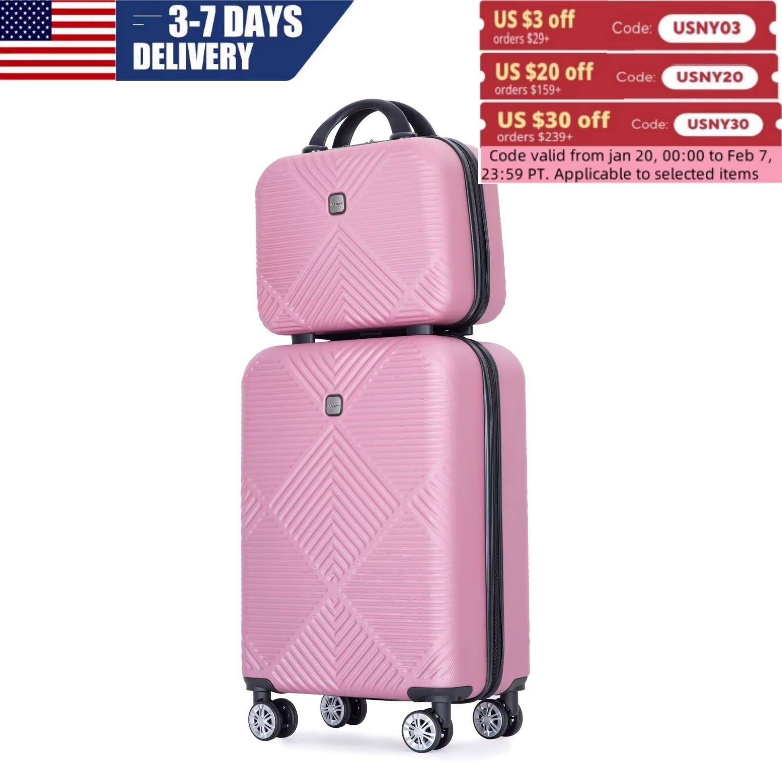 Luggage Sets 2 Piece Suitcase Set ABS Hardside Luggage with Spinner Wheels,Carry on Luggage with TSA Lock(14/20)