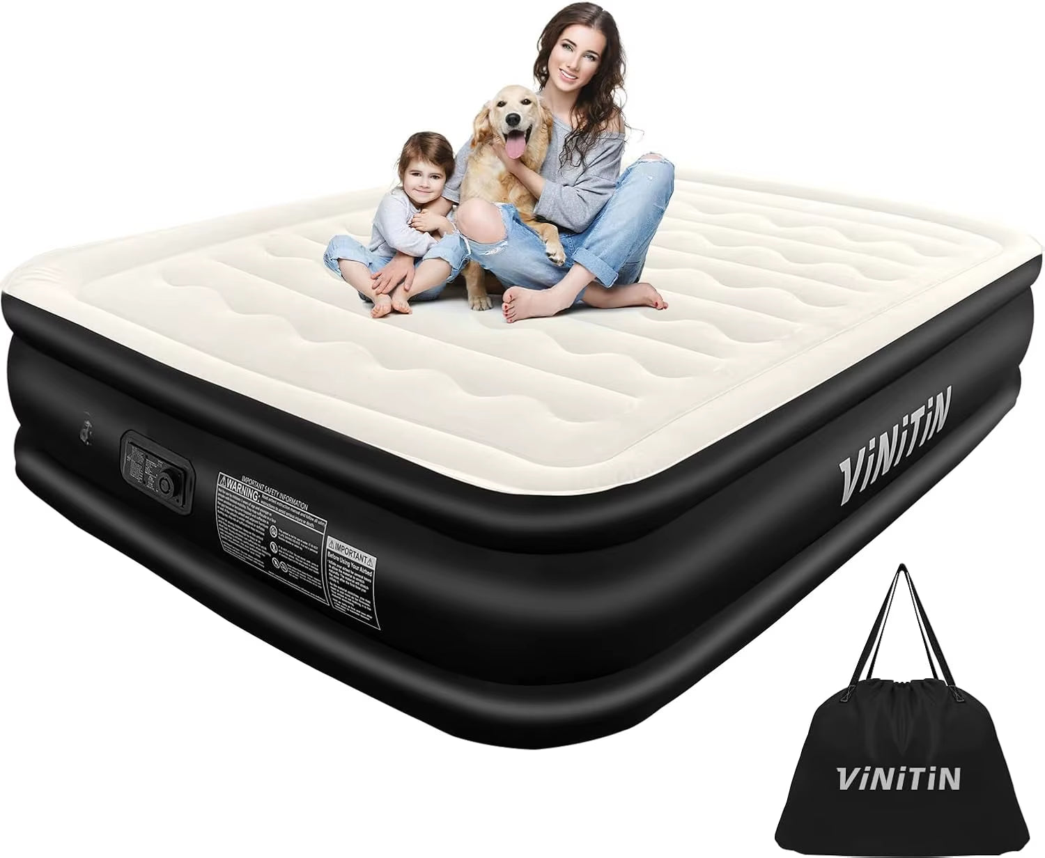 Queen Air Mattress with Built-In Pump, 18" Elevated Inflatable Bed for Guests, Camping, Home Use, Max 660Lb
