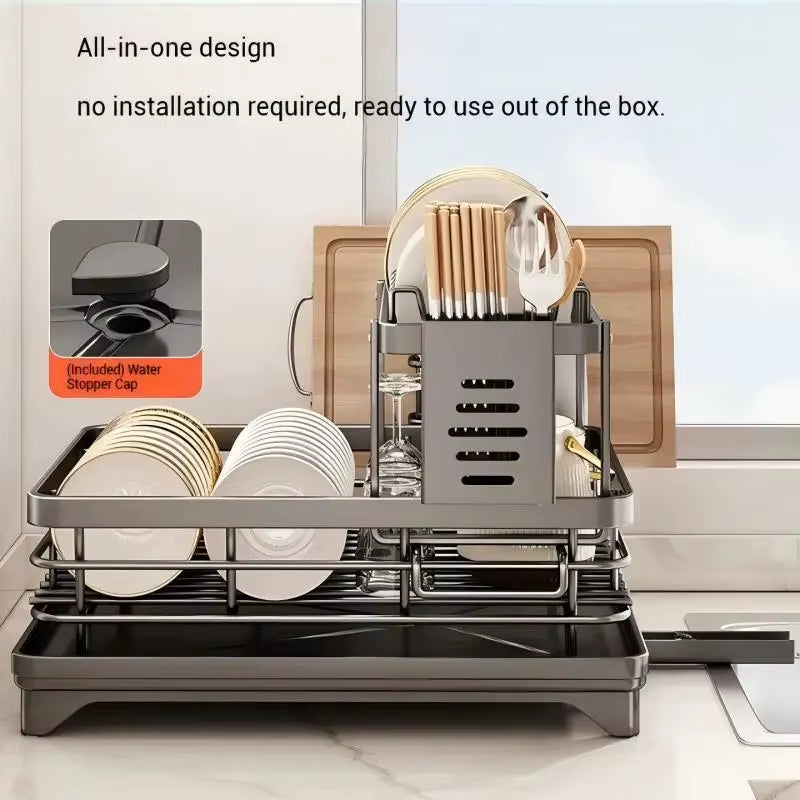 Stainless Steel Dish Drying Rack with Drainboard, over Sink Plate Organizer for Kitchen Storage & Organization
