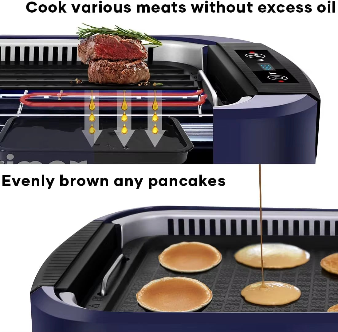 Electric Indoor Grill Griddle, Smokelgrill, Portable Korean BBQ with Turbo Smoke Extractor Technology, Non-Stick Removable