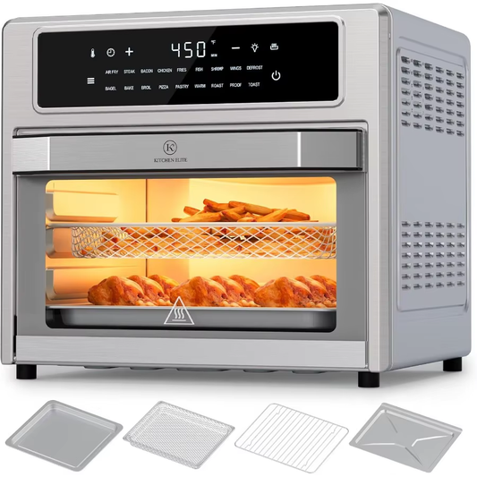 26.4 Qt Convection Oven Toaster Air Fryer Combo with 18In1 Functions Stainless Steel Countertop Appliance Featuring 4Zone Cooki