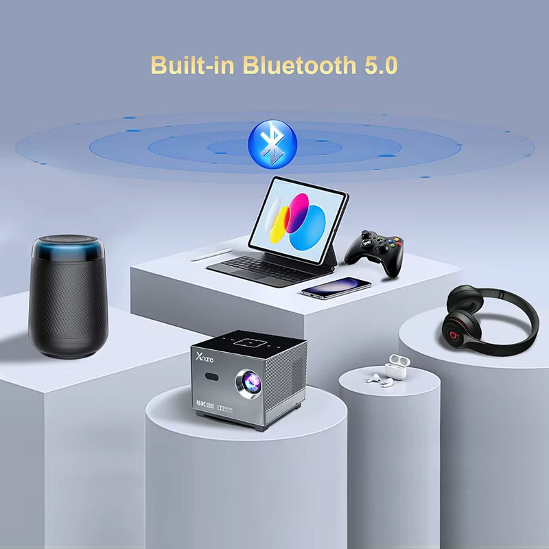 300ANSI Projector 8K/4K Wifi 5G Voice Remote Portable Smart Movie Projector with LED Lighting BT5.0 Bulit-In More App