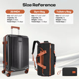 3Pcs Luggage Set Carry on Suitcase with Toiletry Bag Fitness Bag 20 Inch Suitcase with Spinner Wheel & TSA Lock for Business