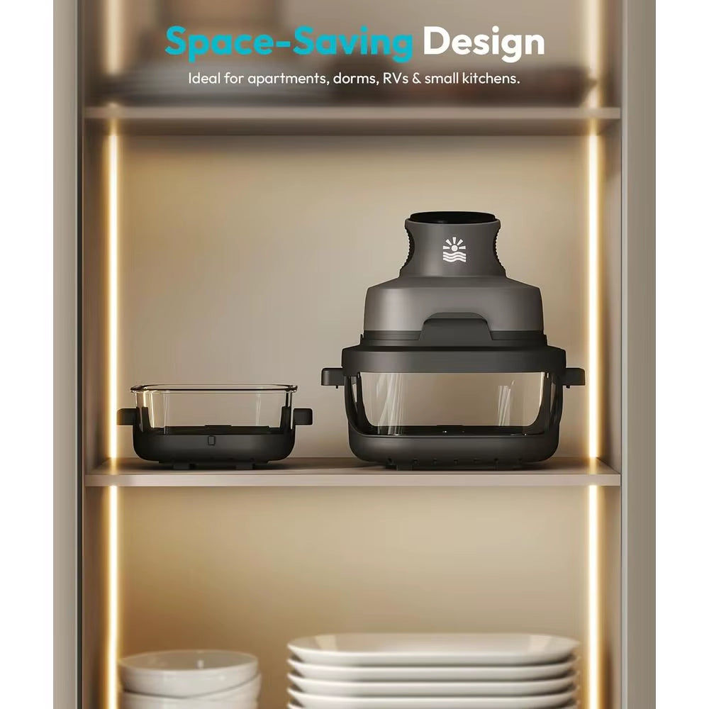 Portable Glass Air Fryer - 1500W, 4.2 QT & 6-Cup Dual Glass Containers, 4-In-1, 60 Min Timer, 140°-400° Adjustable, Microwave, F