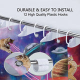 Funny Cat Shower Curtain Boys Kids Bathroom Decor, Cool Riding Dinosaur on Fantasy Galaxy Hilarious Curtain, Funky Outer Space