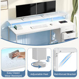 Adjustable Gaming Computer Desk (40-47 Inches) with 4 Storage Drawers, Integrated Power Outlets, and LED Lighting for Home Office Use