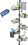 Adjustable Shower Caddy Organizer, Rustproof 6-Pack Corner Shelf with Towel Bar & Soap Dish for Bathroom Storage, Black