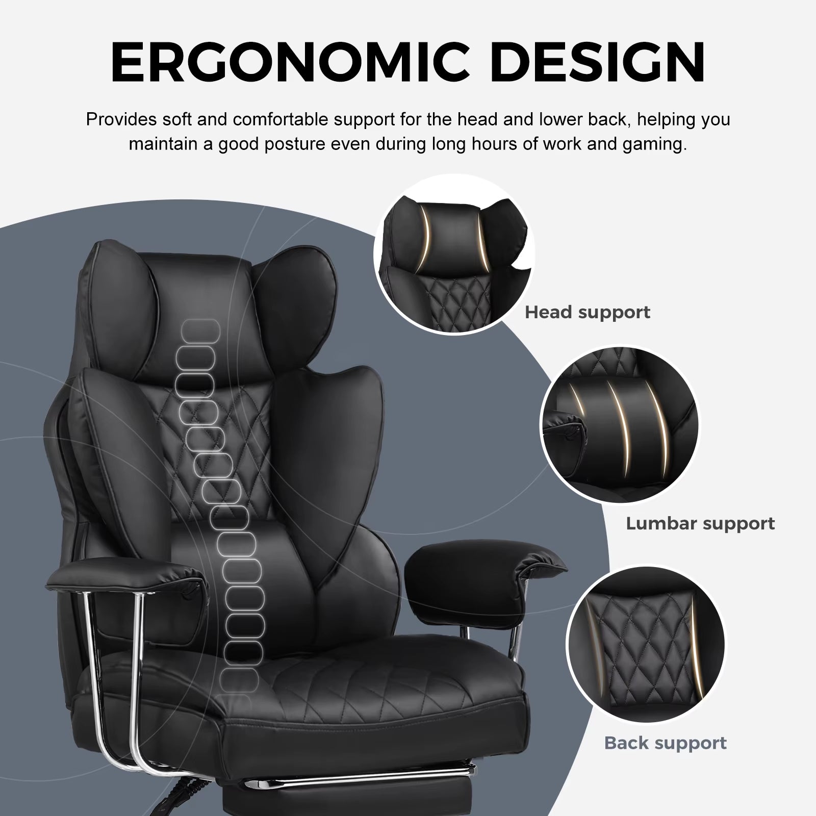 Ergonomic Big and Tall Gaming Chair with Pocket Spring Lumbar Support and Footrest