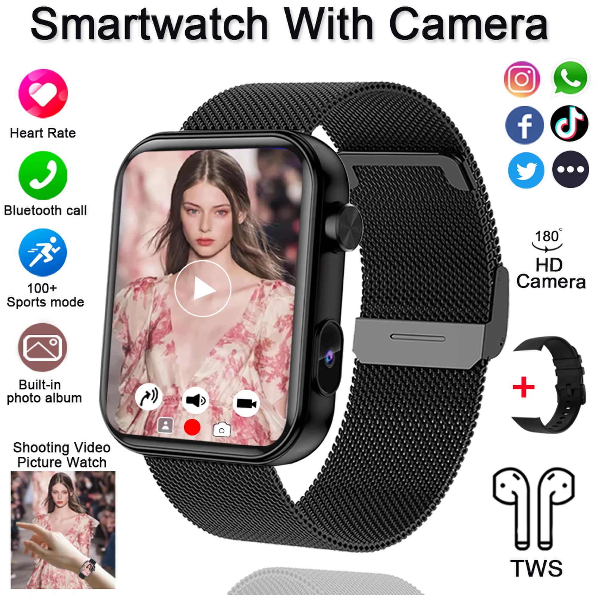 2025 New Smart Watch Men Women Camera Take Photos Record Video Health Monitor Sports Fitness Waterproof BT Call Smartwatch