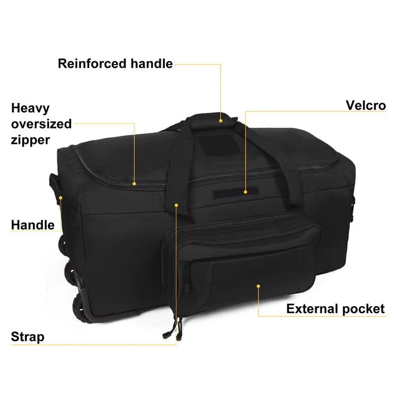 124L Large Capacity Tactical Duffel Bag Rolling Luggage for Heavy-Duty Camping Hiking Luggage Travel Suitcase