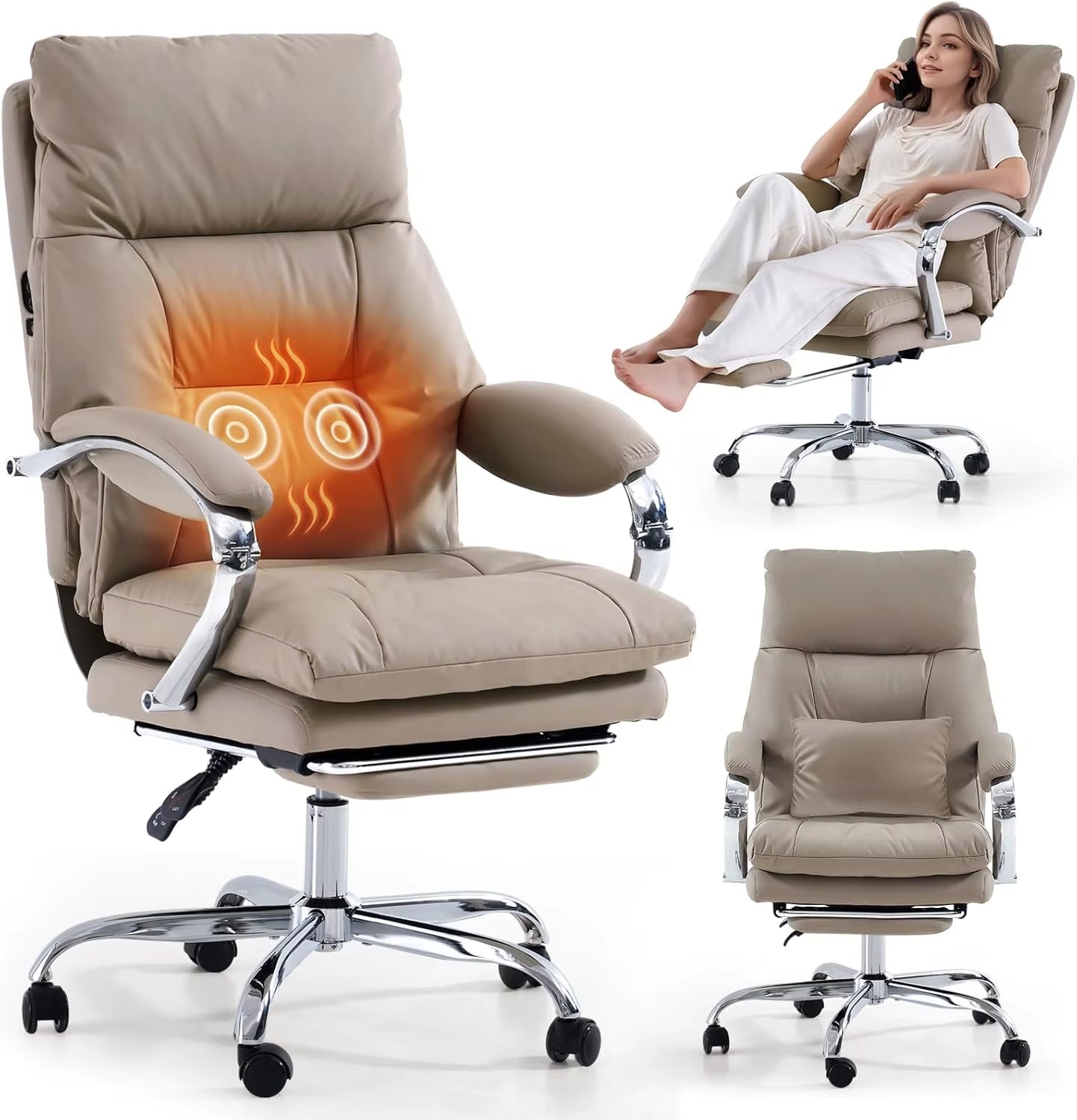 Ergonomic Executive Office Chair with Footrest, High Back PU Leather, Adjustable Recline, and Swivel Design