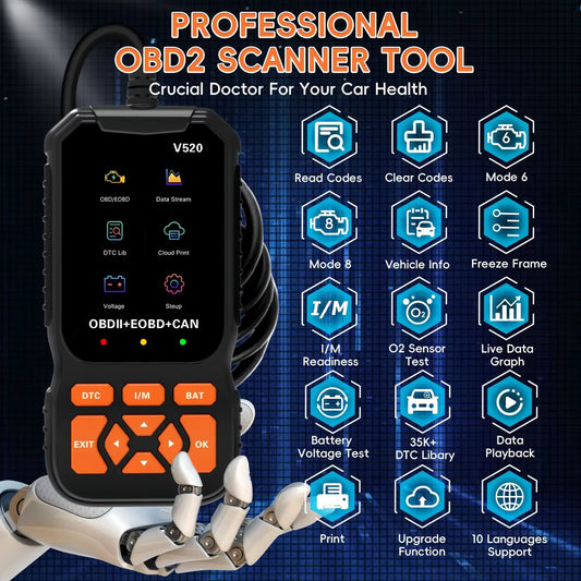 V520 Professional Multi-Language OBD2 Scanner and Diagnostic Tool with Real-Time Data and Fault Error Detection
