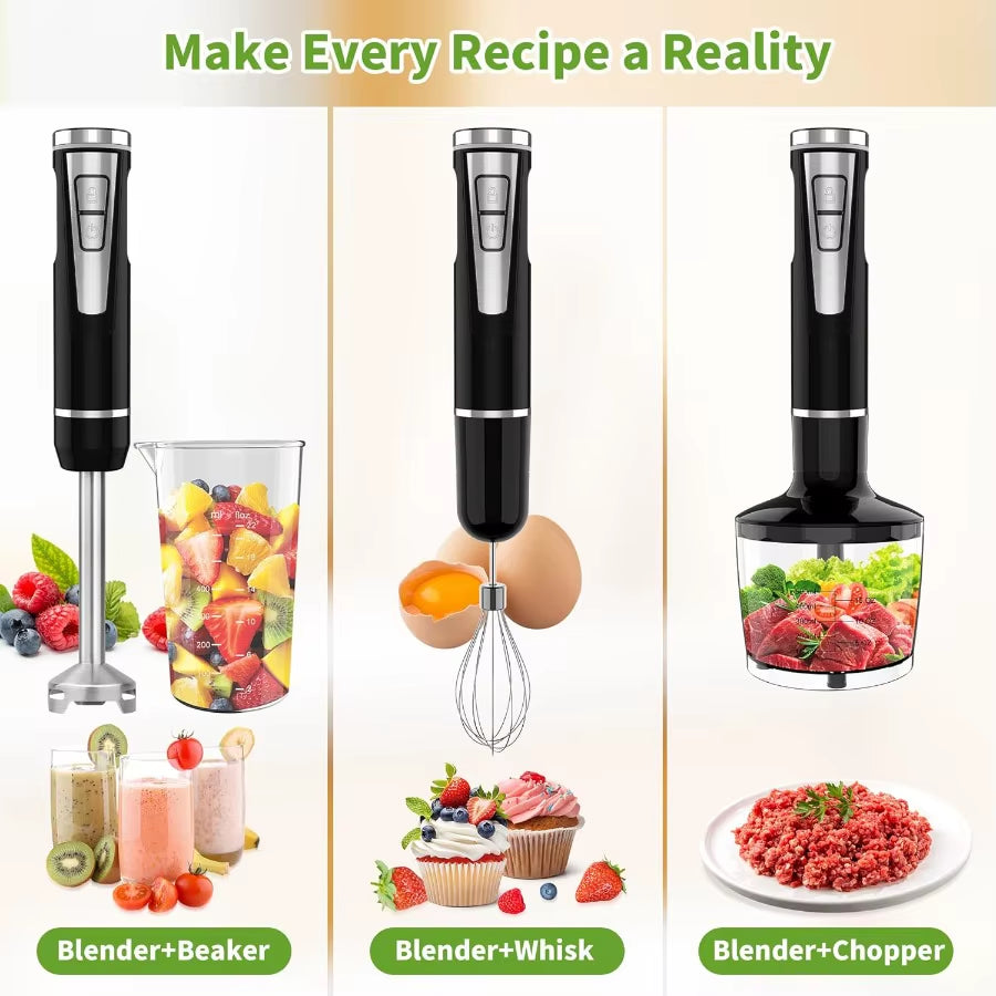 Cordless Immersion Blender Handheld 4-In-1 with 500Ml Chopper 600Ml Beaker Egg Whisk 8 Speeds USB Rechargeable for Smoothies Ba