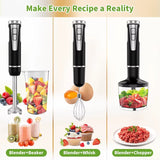 Cordless Immersion Blender Handheld 4-In-1 with 500Ml Chopper 600Ml Beaker Egg Whisk 8 Speeds USB Rechargeable for Smoothies Ba
