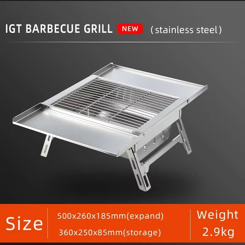 IGT Outdoor Stainless Steel Folding Barbecue Charcoal Grills Portable Camping Small Barbecue Oven Wild Journey
