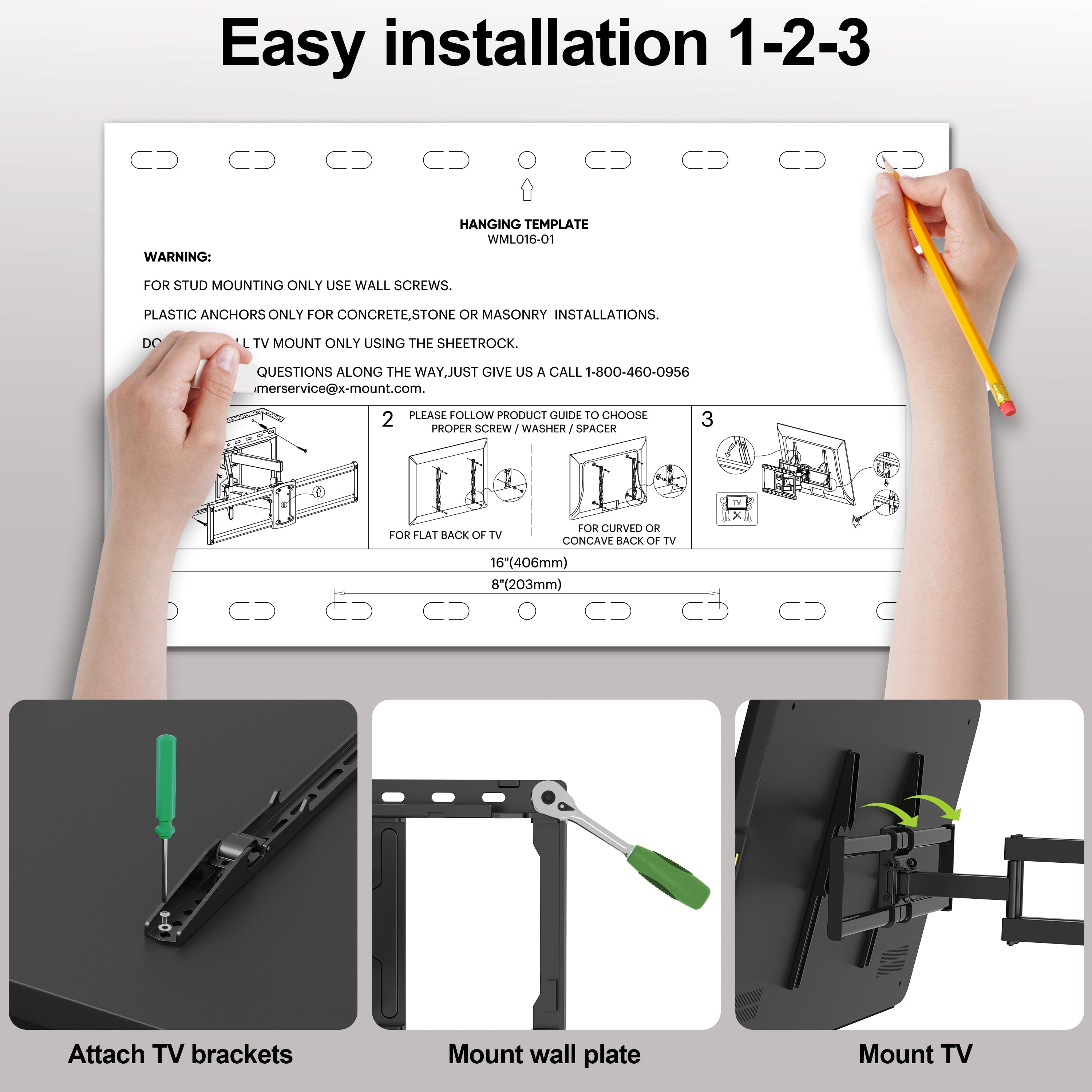 Full Motion TV Wall Mount for 47-90 Inch Tvs Swivels Tilts Extension Rotation Holds up to 132Lbs Max VESA 600X400Mm, Fit 16" Wood Stud