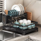 Adjustable Stainless Steel Dish Drying Rack with Drainboard for Over-Sink Plate Organization