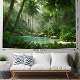 Lush Tropical Forest Greenery Background - Vibrant, Realistic Living Room and Bedroom Decor Wall Hanging, Polyester Fabric