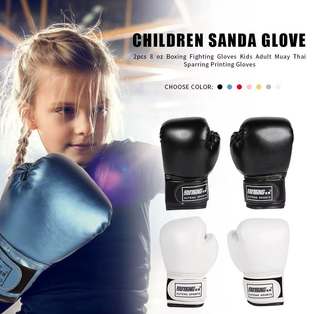 2Pcs Muay Thai Competition Glove PU Leather Sponge Sanda Gloves Professional Breathable for Kids for Children Training