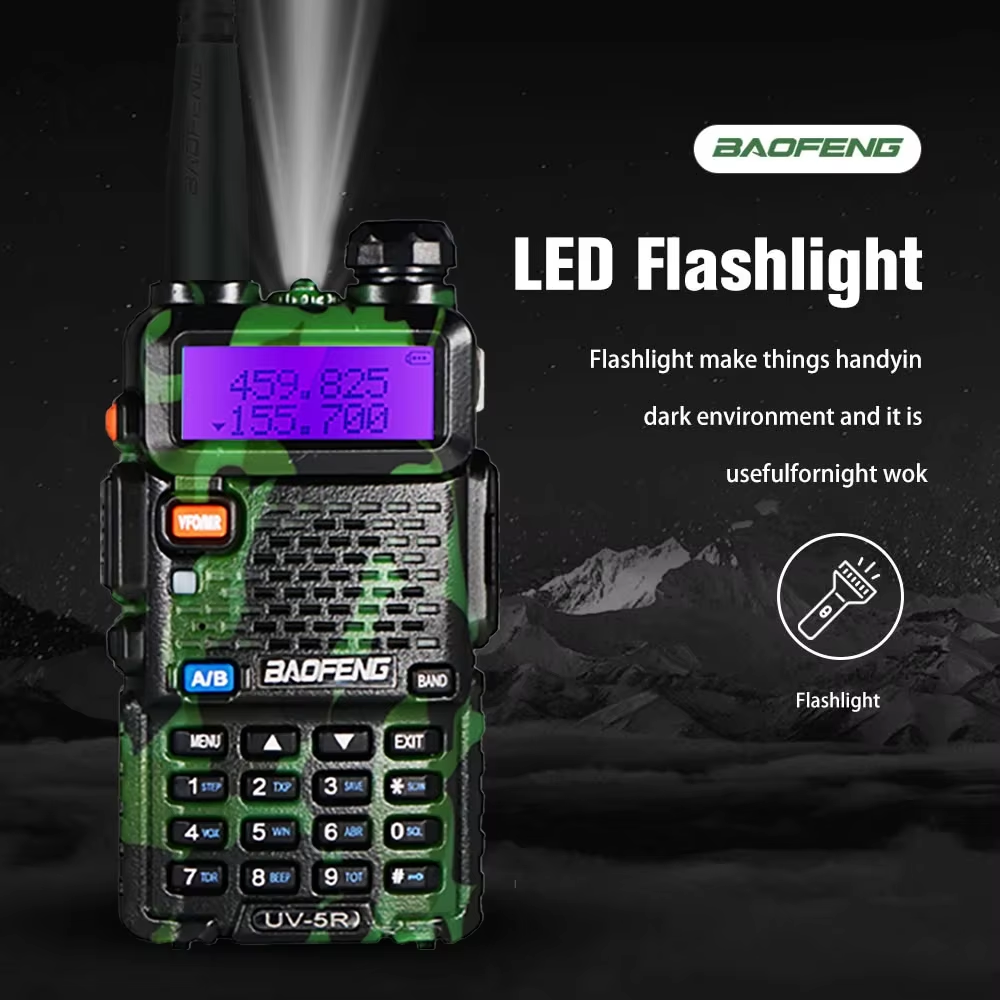 2Pcs  UV 5R Walkie-Talkie Long Range 5W Power Camouflage UV-5R Remote Radio Dual Band VHF UHF Ham Radio Communicator