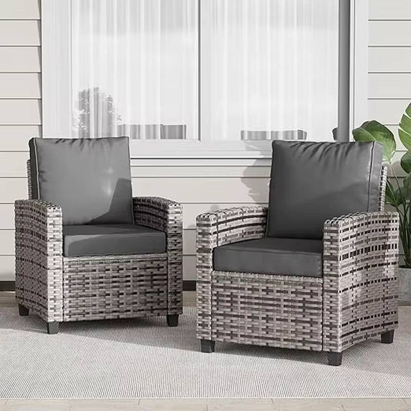 2 Pieces Patio Furniture Set, Outdoor Wicker Chairs of 2, All Weather High Back Rattan Chairs 2-Seater with Comfy Cushions