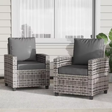 2 Pieces Patio Furniture Set, Outdoor Wicker Chairs of 2, All Weather High Back Rattan Chairs 2-Seater with Comfy Cushions