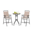 3Pcs Bistro Set Garden Backyard Bar Table Folding Chairs Outdoor Furniture Beige