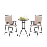 3Pcs Bistro Set Garden Backyard Bar Table Folding Chairs Outdoor Furniture Beige