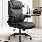 Ergonomic Leather Office Chair with Adjustable High Back and Flip-Up Armrests for Big and Tall Users, Customizable Lumbar Support