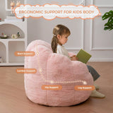 Floral Shaped Plush Faux Fur Sofa with Petal Backrest, Cozy Stuffed Couch for Nursery and Bedroom in Pink