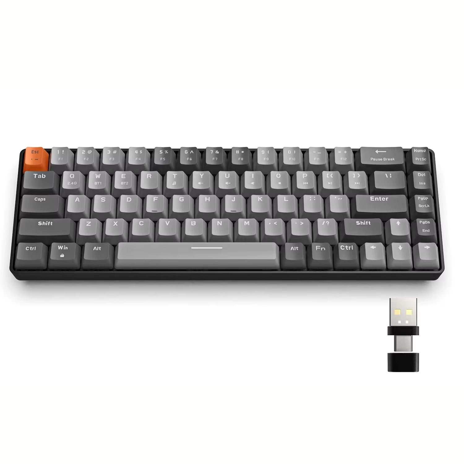RK68 60% Wireless Mechanical Keyboard, Bluetooth 5.0/2.4Ghz with Dual Mode 2-In-1 Receiver, 68-Key Hot-Swappable Gaming Keyboard