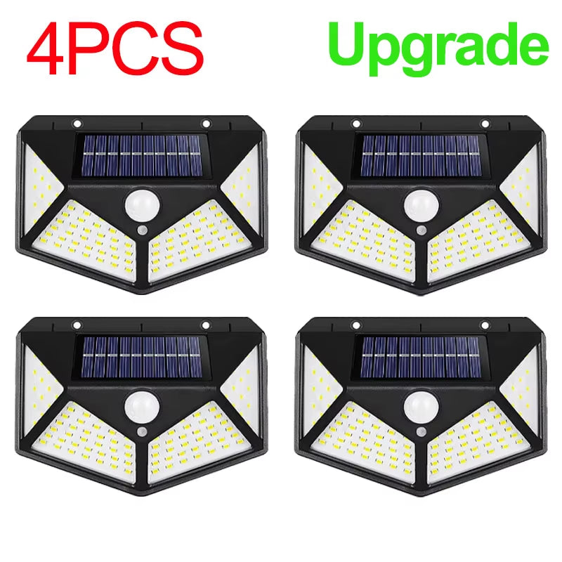1/2/4Pcs 100 LED Solar Wall Lights Outdoor Solar Lamp Motion Sensor Solar Powered Sunlight Street Light for Garden Night Light