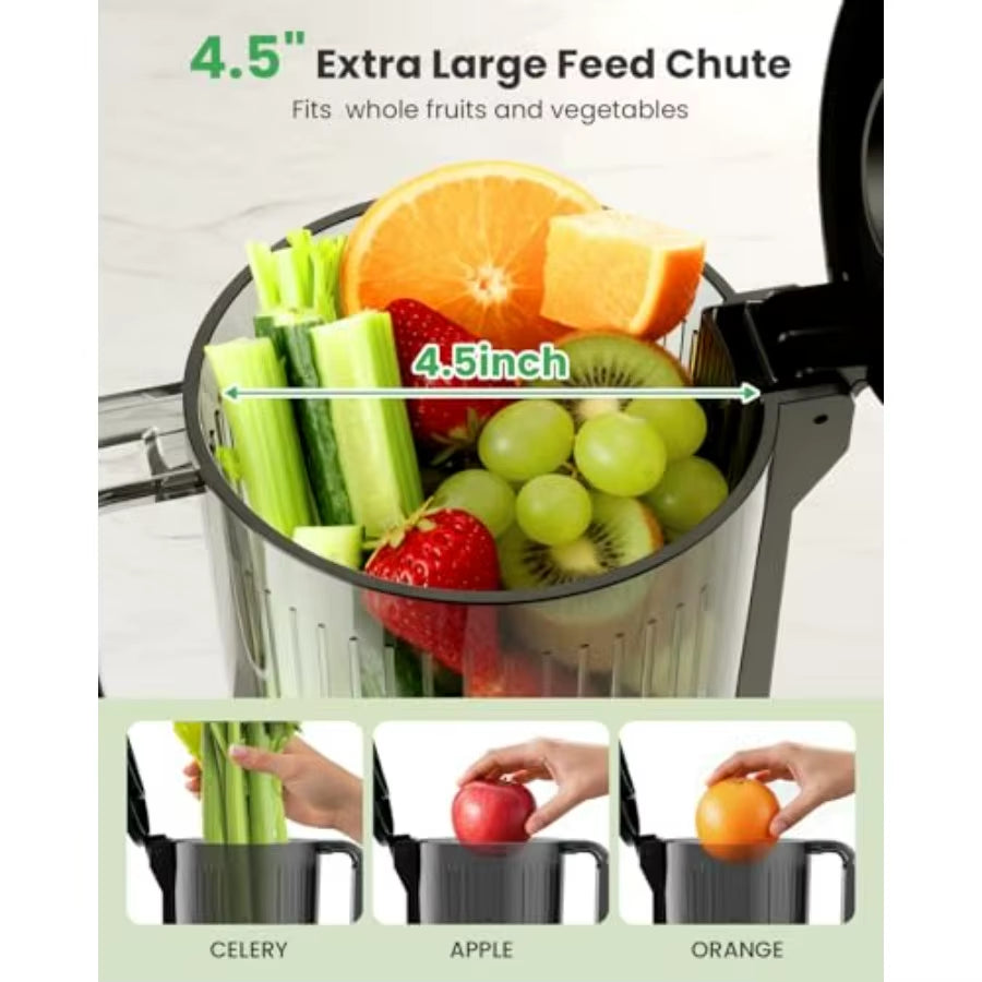 Kismile Cold Press Juicer Machine with 5 Modes ABS Housing HD Display 4.5 Wide Feed Chute Slow Juicer for Fruits Vegetables Qui