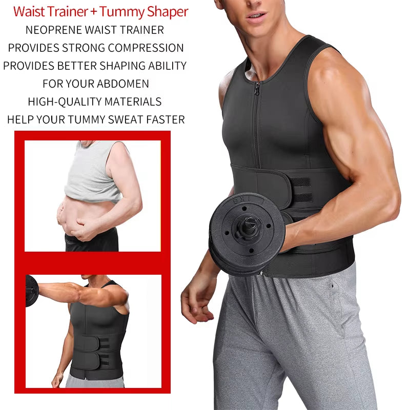 Men Waist Trainer Sauna Vest Fitness Corset Abdomen Slimming Body Shaper Belly Reducing Shapewear Burn Fat Shirt Trimmer Belt