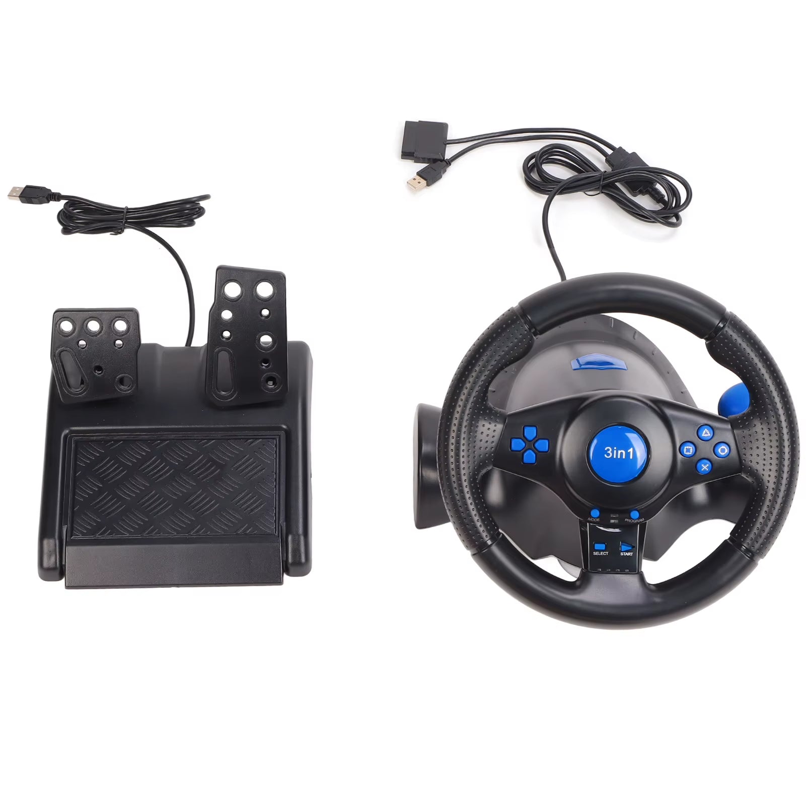 PC Gaming Racing Wheel Gaming Steering Wheel 180 Degree Rotation Multifunctional 3 in 1 Game Racing Wheel with Pedals for PC