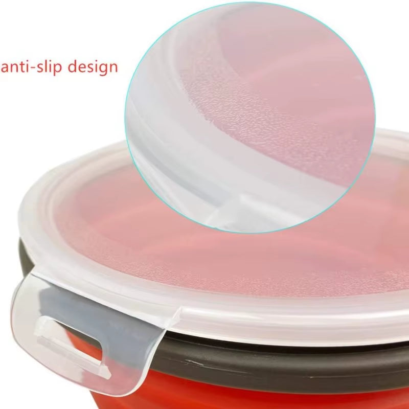Silicone Folding Lunch Box with Lid Portable Picnic Camping Bowl Set Kitchen Tableware Kit Foldable Fruit Salad Folder Bento Box