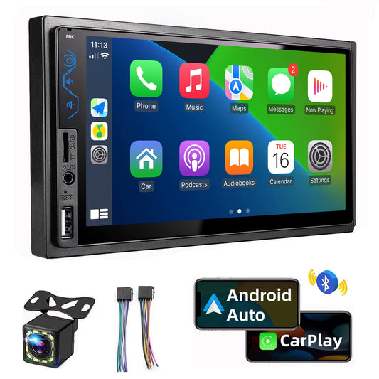 7 Inch HD Touchscreen Car Stereo 2 Din Car Video Player Carplay Android Auto with Bluetooth Rear View Camera USB AUX TF