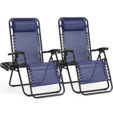 Zero Gravity Set of 2 Portable Recliner Camping Patio Outdoor Garden Lounge Chair with Cup Holder Trays Adjustable Pillow