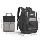 Professional Tool Backpack - Heavy-Duty Storage Bag with Multiple Compartments and Padded Straps in Black/Grey