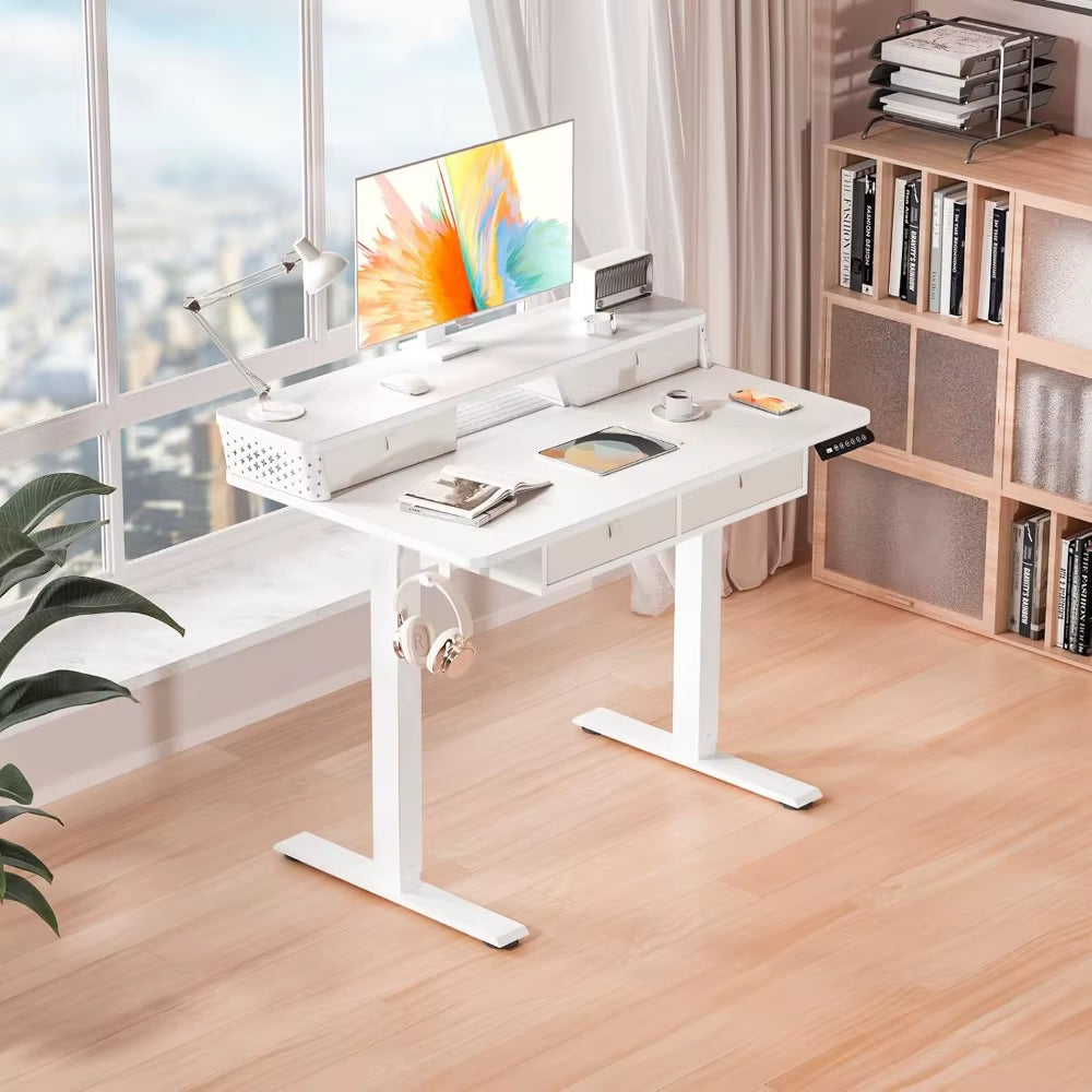 40" x 24" Electric Height Adjustable Standing Desk with 4 Storage Drawers, Customized Sit-Stand Computer Desk