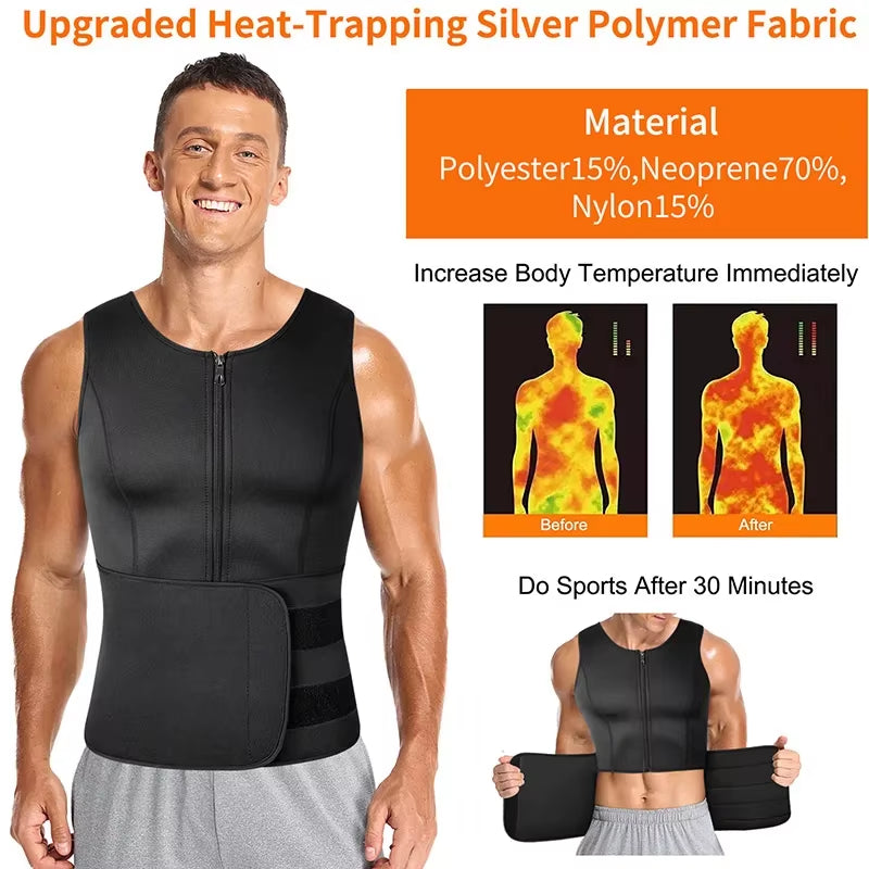 Men'S Body Shaper Waist Trainer Sauna Vest Double Belt Sweat Shirt Corset Top Abdomen Slimming Shapewear Fat Burn Fitness Suits