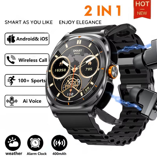 2025 New 6ATM Waterproof Smart Watch Men Outdoor Smartwatch GPS Earphone Compass Heart Rate LED Bluetooth Call Sports Gift